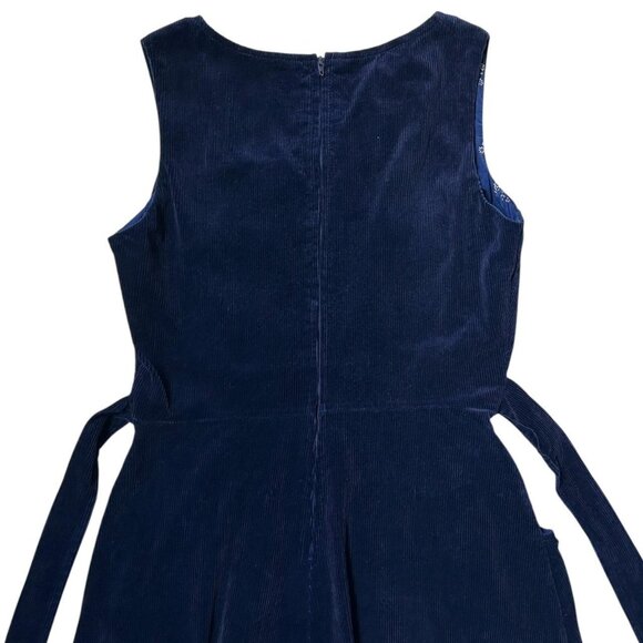 70s vintage navy blue corduroy dress midi pockets sleeveless cottage prep twee. - Picture 4 of 8